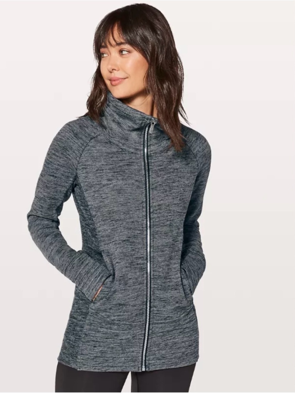 Lululemon Radiant Jacket Heathered Gray Full Zip Mock Neck Athletic Women's 10